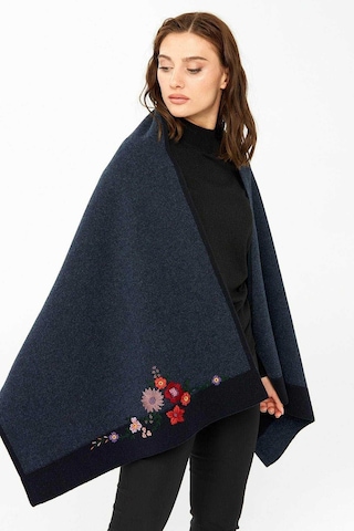 Desen Triko Kadın Çiçek İşlemeli Triko Şal 23154 Koyu Lacivert