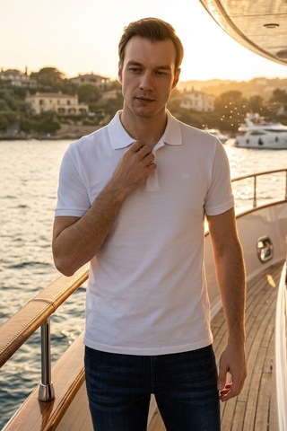 Süvari Slim Fit Düz Baskısız Pike Düğmeli Polo Yaka Nefes Alabilen T-shirt Beyaz