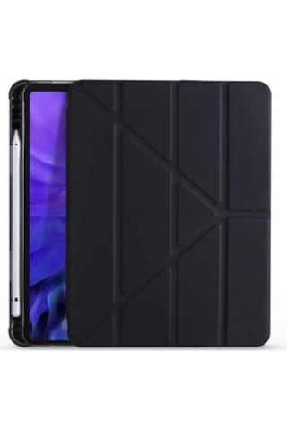 Apple Uyumlu iPad  Air 8. Ve 9. Nesillere Stantlı Kalem Bölmeli Siyah Renk Kapaklı Kılıf Kapaklı Kılıf