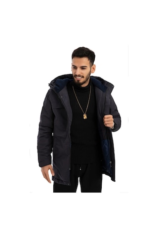 Erkek Polarlı Su Ve Rüzgar Geçirmez Kapüşonlu Kışlık Mont Kaban Parka-36 Lacivert