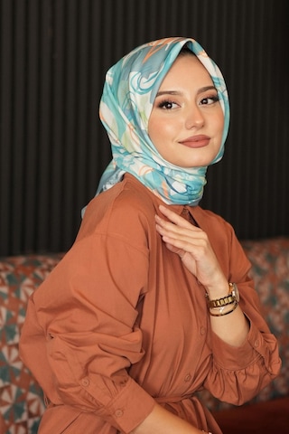 Afvente Soyut Yaprak Desen Mint Pamuk Eşarp Bej