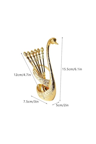 Moveevo Şık Kuğu Desenli Paslanmaz Çelik Çatal Kaşık Seti - Lüks Altın Renkli Hediye Paketli Altın