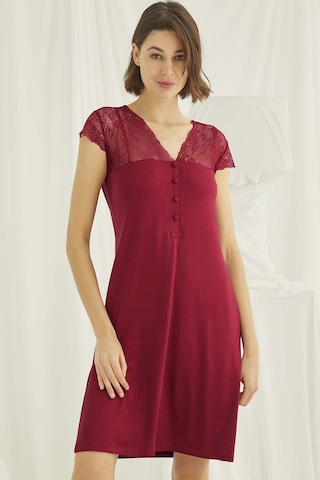 Monamise 18481 Kadın Kısa Kollu Gecelik-kırmızı Kırmızı