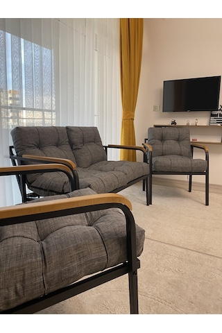 Modern Jüpiter Balkon, Bahçe, Cafe - Metal Kanepe Koltuk Takımı - 2+1+1 Antrasit Modernsh19 Antrasit