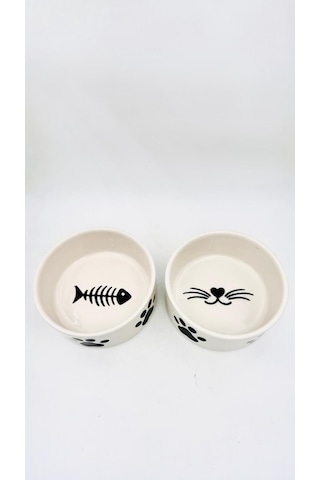 2 Adet Yüksek Kalite 12.5 Cm, 400 Ml Seramik Kedi Ve Köpek Mama Su Kabı