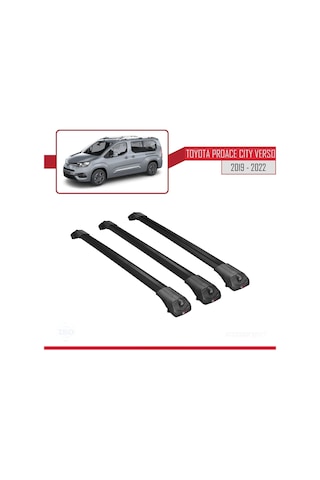 Toyota Proace City Verso 2019-2022 Arası İle Uyumlu Ace-1 Ara Atkı Tavan Barı Siyah 3 Adet Bar