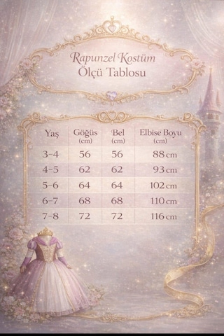 Butikhappykids Kız Çocuk Kostüm Rapunzel Mor Düşük Omuz Detaylı Kasnaklı Kabarık Prenses Elbise 3-8 Yaş Taç Ve Eldiven Hediyeli Mor