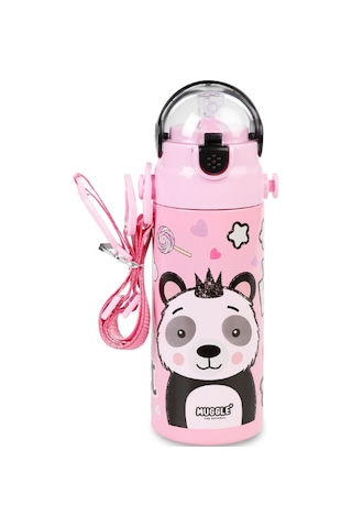Askılı Pipetli Çelik Suluk Matara 550 Ml Pembe Pembe