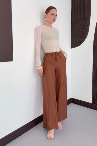 Verymoda Keten Pantolon D2381 Kahve