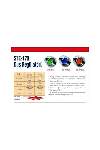 Banyo Duş Regülatörü %50 Tasarruflu 10 Lt Akışlı
