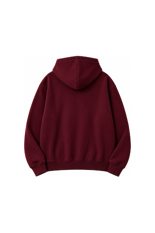 Herkesemoda Spread Yazı Baskılı Kanguru Cepli Oversize Sweatshirt Bordo