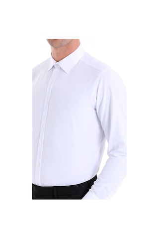 Dormen Classics Slim Fit Dar Kesim Klasik Yaka Cepsiz Erkek Gömlek Beyaz