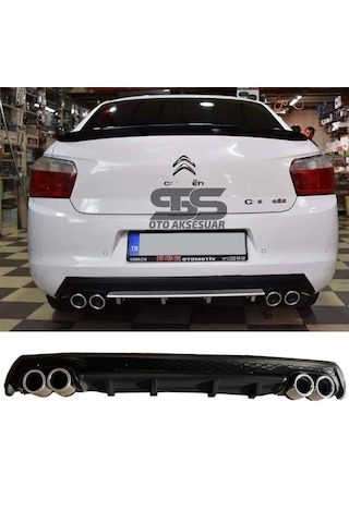 Citroen C-elysee Difüzör Arka Tampon Eki 4 Egzoz Çıkışlı Siyah Lüx Tip