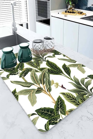 Yeşil Çiçekli Microfiber Bulaşık Kurutma Kurulama Matı Mm017
