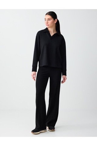 Jimmy Key Jimmy Key Siyah Polo Yaka Uzun Kollu Modal Örme Sweatshirt 6sw235626900
