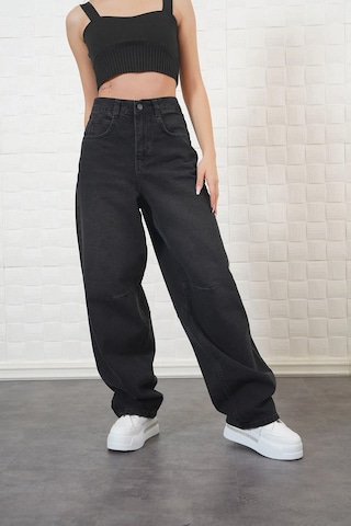 Ckm Moda Birdy Yüksek Kalite Kadın Siyah Baggy Pantolon Füme