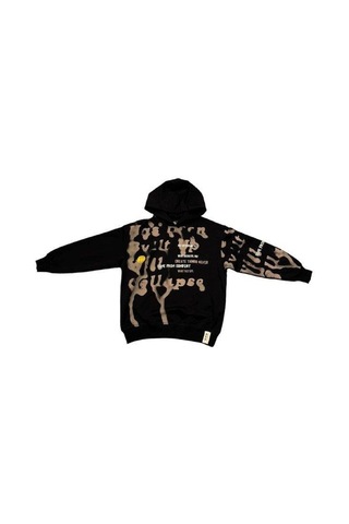 Erkek Çocuk Oversize Kalıp Kapüşonlu Batik Desenli Sweatsirt-14848 Siyah