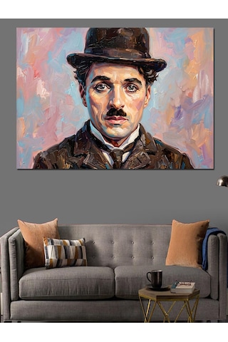 Charlie Chaplin Renkli Sanat Portresi Dekoratif Kanvas - Mdf Ahşap Tablo