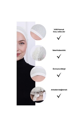 Fırfırlı Önden Dikişli Penye Bone - Kadın Tesettür Bağlamalı Topuz İç Bone-ekru - Kırık Beyaz Ekru