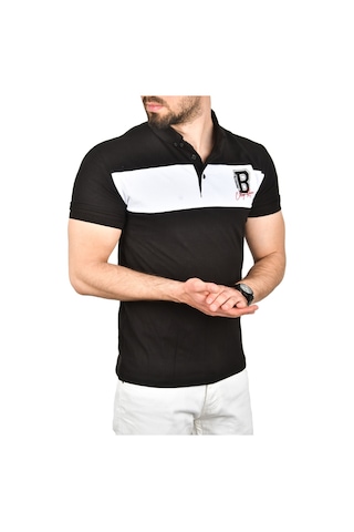 Deepsea Erkek Siyah Slim Fit Nefes Alan Pamuklu Kumaş Dar Kesim Kıvrılmaz Yaka Polo Yaka Tişört 2503019 Siyah