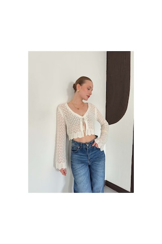 Verymoda Ajurlu Triko Hırka Krem