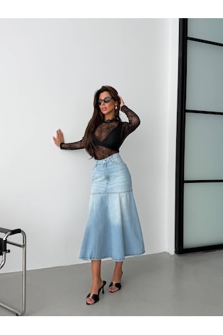 Denim Midi Etek Geniş Kesim, Yüksek Bel ÇoK Renkli