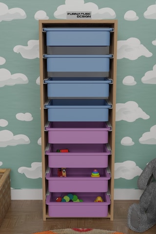 8 Sepetli Çok Amaçlı Oyuncak Dolabı - Atlantik Çam-mavi&pembe