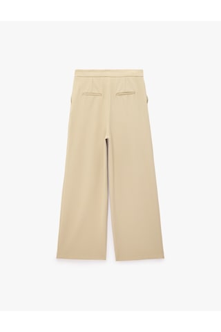 Koton Yüksek Bel Kat Detaylı Metal Aksesuarlı Regular Fit Geniş Paça Pantolon Haki 7wak40123uw