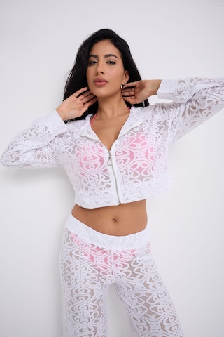 Kapuşonlu Dantel Bluz Beyaz