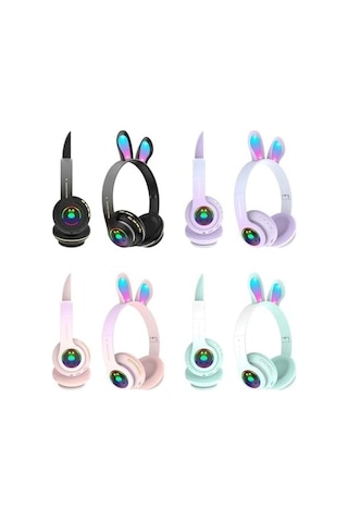 Tavşan Kulaklı Bluetooth Kulaklık, Renkli Led Işıklı, 5.0 Versiyon, Ayarlanabilir Büyüklük, Hafıza Kart Girişli, 40mm Kulaklık, 6 Saat Kullanım Süresi, Bass Tiz Müthiş Ses Toz Pembe