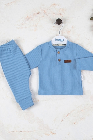 Babydonat Çizgili Kumaş Pamuk 2'li Unisex Takım Mavi