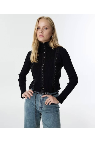 Twist Agraf Kapama Siyah Kadın Kazak Tw6250050159 Siyah