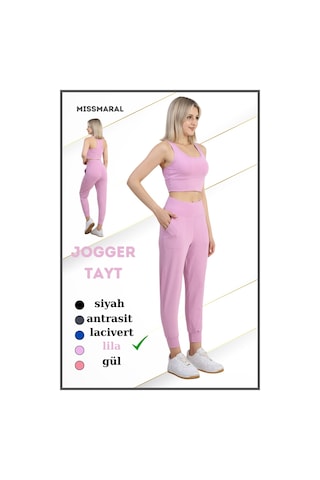Yüksek Bel Jogger Tayt Rahat Kalıp Çift Yan Cepli Spor Görünüm Trend Jogger Lila Rengi 106103 Lila