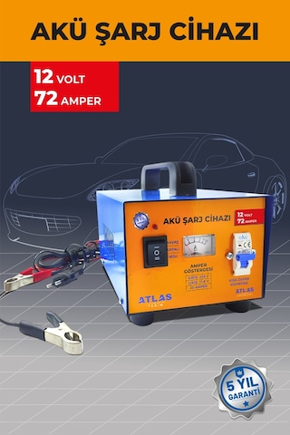 Atlas Akü Şarj Cihazı 12 Volt 72 Amper 5 Yıl Garanti Atlas Akü Şarj Cihazı 12 Volt 72 Amper 5 Yıl Garanti