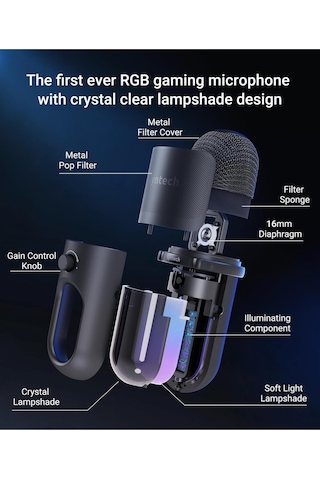 Glowmic Usb Gaming Mikrofon Rgb, Pc Ve Ps5 Uyumlu, Yayın Ve Podcast İçin