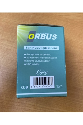 Orbus 20 'li Metal Top Led 2mt Sarı Işık Usb'li Yılbaşı Süsü