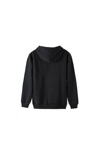 Unisex Siyah Kapüşonlu Önü Şef Kedi Baskılı Slim Fit Kanguru Cepli Sweatshirt Siyah