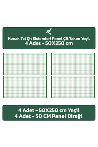 4 Adet Panel Çit Takım 50x250 Cm Yeşil