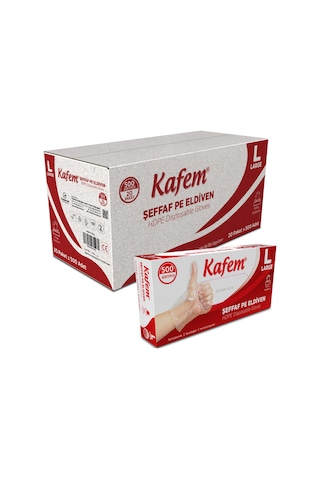 Kafem Pe Tek Kullanımlık Şeffaf Eldiven 500 Lü X 20 Paket Koli