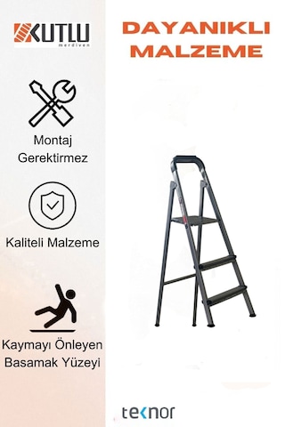 Kutlu Dayanıklı 2+1 Metal Basamaklı Merdiven