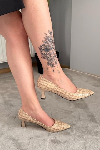 Preshley Kadın Sity Bej Kroko 6 Cm İnce Topuklu Stiletto Bej