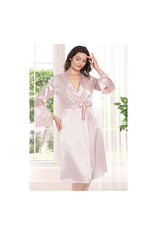 Alissa 8650 Kadın Çeyizlik Dantelli Saten 6'lı Set -pudra Pudra