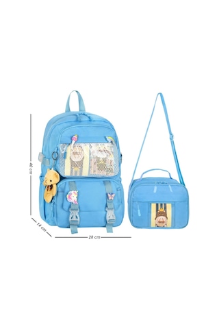 Waddell Kawaii Kore Tarzı Aksesuarlı İlkokul Sırt Ve Beslenme Çantası Mavi 25001 Mavi