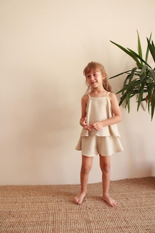 Siyah Çizgili Volanlı Kız Askılı Ve Şort Takım KREM