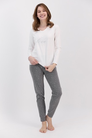 Arnetta Krem Love Puantiyeli Kadın Pijama Takımı 5274-27864