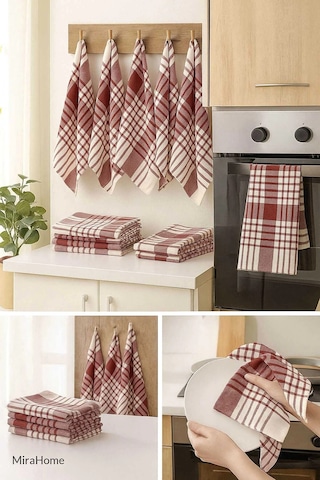 10 Lu Lüks Bulaşık Kurulama Bezi Ve Mutfak Peçetesi 50x70 Cm Daily Bordo Çok Renkli