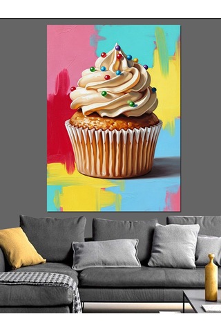 Karizma Tablo Kremalı Cupcake Tatlı Posteri Dekoratif Kanvas - Mdf Ahşap Tablo