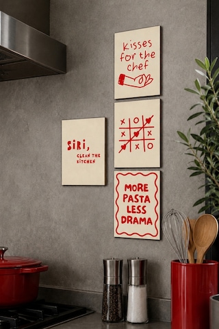 Mutfak Temalı 4 Lü Dekoratif Tablo Seti, 15x20 Cm Yazılı Duvar Dekoru