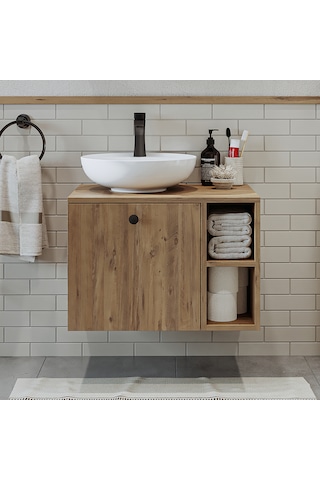 Ayaksız Lavabolu Mdflam 65 Cm Çekmeceli Banyo Dolabı Atl Atlantik Çam