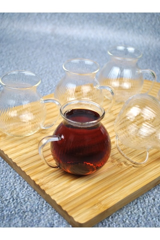 6'lı Keyfi Ala Çay Bardağı Kulplu Çay Takımı Tombul Bardak